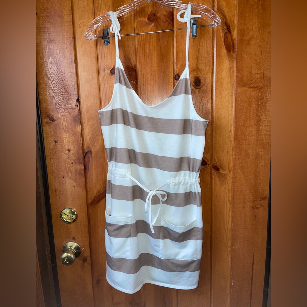 White and Beige Tank Top Dress By Belinda Size S